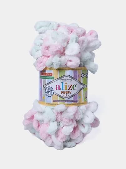 Пряжа Alize Puffy с большими петельками, разноцветные цвета — KARTOPU-ALPUFY4-МЯТН