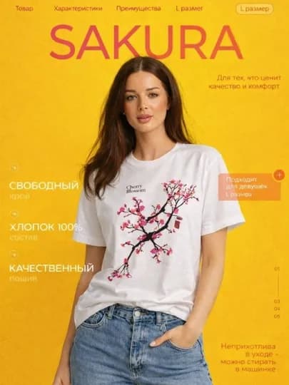 Летняя женская футболка с изображением цветов сакуры. — LBLOOMS-OQSAKURA-БЕЛЫЙ-L