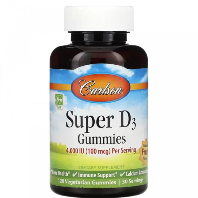 Carlson Super D3 chaynaydigan marmeladlar, tabiiy mevalar bilan, 120 dona (4000 ME) (49800)