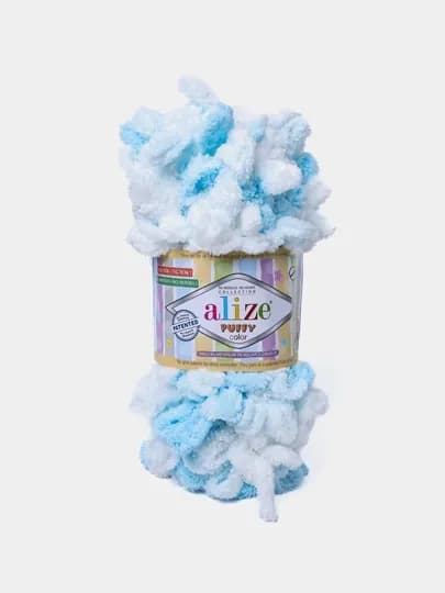 Пряжа Alize Puffy с большими петельками, разноцветные цвета — KARTOPU-ALPUFY4-НГОЛУБ