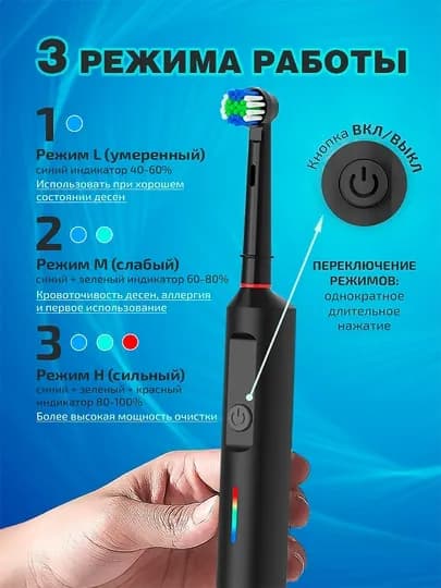 Электрическая зубная щетка, для взрослых и детей, с возвратно-вращательной технологией — PANELEC-TOBRUSH-ЧЕРН