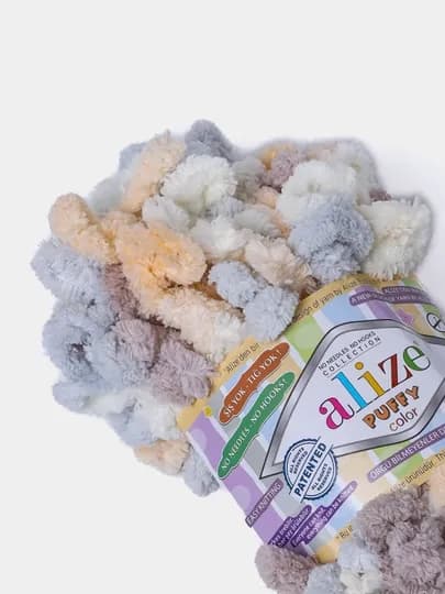 Пряжа Alize Puffy с большими петельками, разноцветные цвета — KARTOPU-ALPUFY4-КРЕМОВ