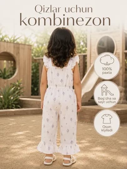 Комбинезон для девочек летний, 100% хлопок, легкий детский комбинезон 2–5 лет — 1ALMANO-КОМБИНЕЗОНШТАНЫ25ЛЕТ-ЛАВАНД-2 года