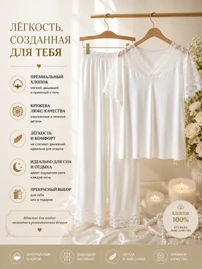 Элегантный домашний комплект — ASMUZUM-2KA-БЕЛЫЙ-Freesize