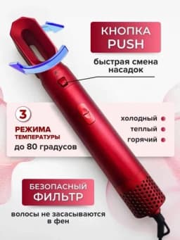 Фен-стайлер Dayson, 5 в 1, для всех типов волос, с кейсом, плойка — PAANDA-JOJO-КРАСН