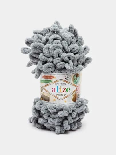 Пряжа Alize Puffy с большими петельками, однотонная — KARTOPU-ALPUF12-СЕРЫЙ