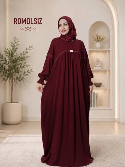 Мусульманское платье с капюшоном — AZ0-KOYLAKHIJAB009-БАГРОВ-4648