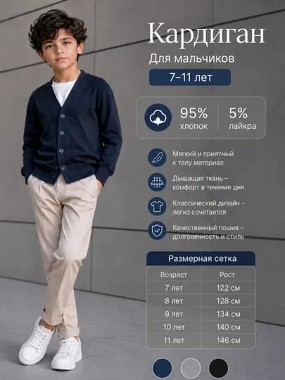 Кардиган для мальчиков — BONITO1-BK0275K-ТЕМНСИН-134