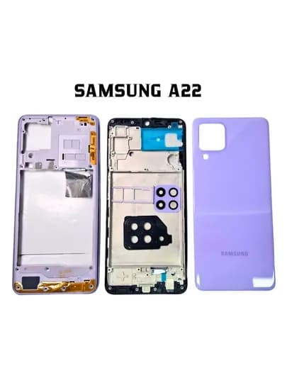 Корпус Samsung A22 комплект: задняя крышка, рамка, лоток SIM, кнопки, стекло камеры — SMTKOPS-SAMSUNGA22KORPUS-ЛАВАНД