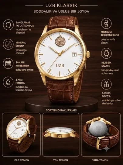 Мужские элегантные часы премиум-класса UZB Watch — BOSSWAT-25W0056-МЕДН