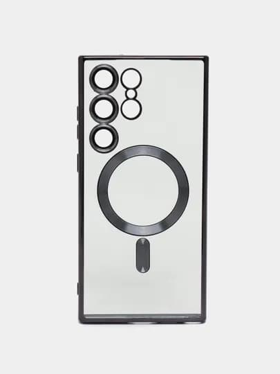 Чехол MagSafe для Samsung S20/21/22/23/24 Plus/Note/Fe/Ultra прозрачный, силиконовый — SHARKUZ-SMMAGSY-ЧЕРН-SMS24