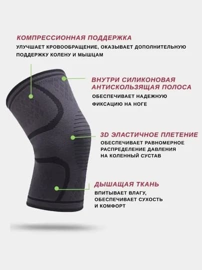 Наколенник ортопедический бандаж на колено 1 шт — TRSPORT-КОМПРНАК-ЧЕРН-S