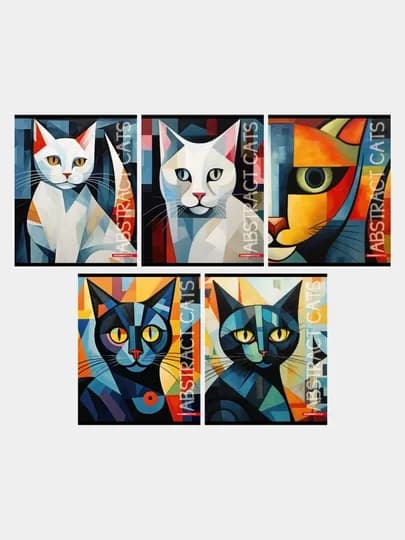Тетрадь А5, 48л, клетка, "Графичные коты", 5 шт — GORFAM-GRK2354