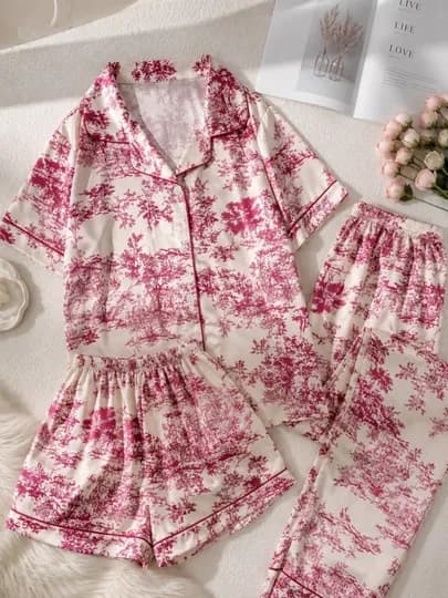 Женская пижама XL 2XL легкая домашняя одежда со штанами цветочный комплект — ZUMRAD9-06-ФУКСИЯ-XL