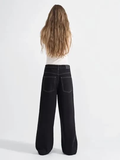 Джинсы для девочек Wide Leg чёрные, высокая посадка — BNSS-GJN3004-ЧЕРН-170176