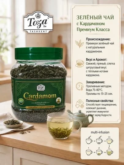Тоза Чай зеленый Cardamon 190гр — ТОЗА-TCARD