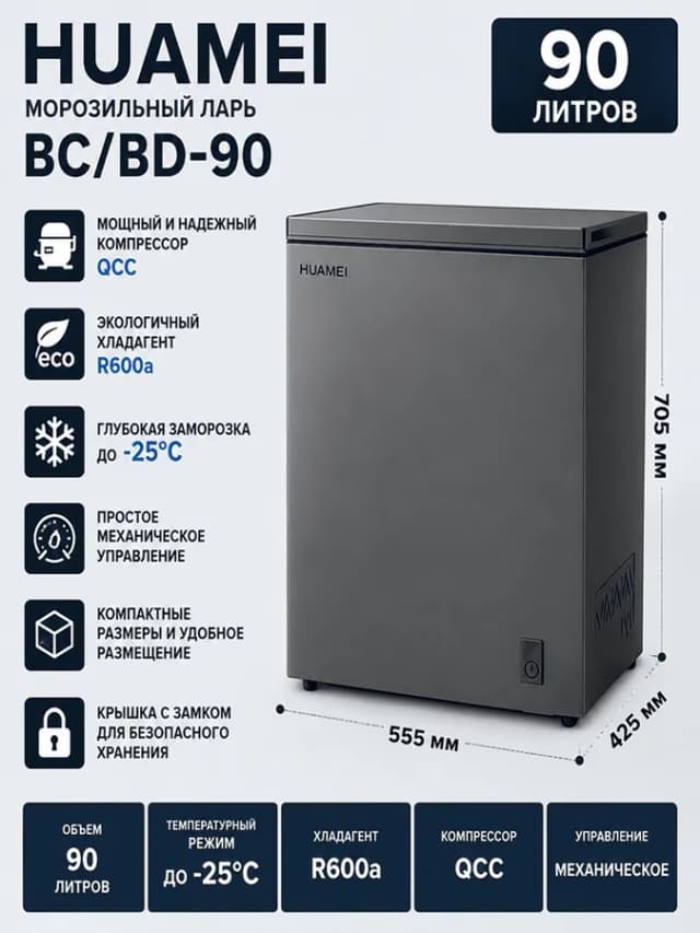 Морозильник Huamei BD-90 (G), серый