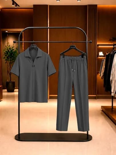 Комплект мужской одежды, поло и брюки — NASEM-КОСТЮМ42-ХРОМ-XXXL