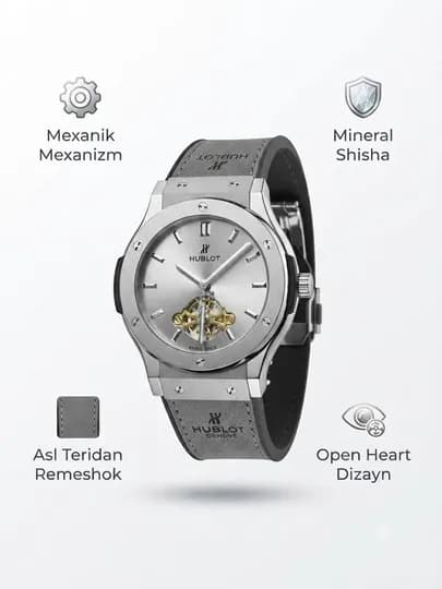 Мужские наручные часы Hublot, японский механизм, механика, сапфировое стекло, классический — UNIKALW-0000002-БЕЛЫЙ-Oddiy