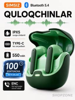 Наушники беспроводные, сенсорные с bluetooth для iPhone и Android, YL01 — ZONSHOP-NAUSHNI-ЗЕЛЕН