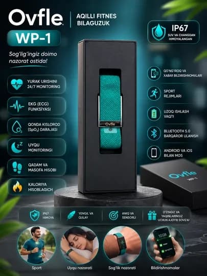 Умный браслет Ovfle WP-1 для контроля стресса и более 100 спортивных режимов — NSTOR-VOLFE1-МЕНТОЛ