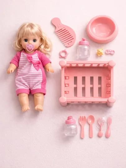Игровой набор кукла с кроваткой и аксессуарами для детей — SAHIYMA-KUKLAAKSUS-РОЗОВ