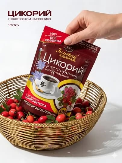 Цикорий растворимый Золотой корешок с экстрактом шиповника, порошкообразный, 100 г — PPHS-ЗОЛКОРШИПОВНИК