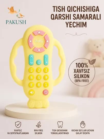 Детский силиконовый пульт-грызунок — PAKUSH-TISHLAGICHBOLALARUCHUN-СВЕТЖЕЛ