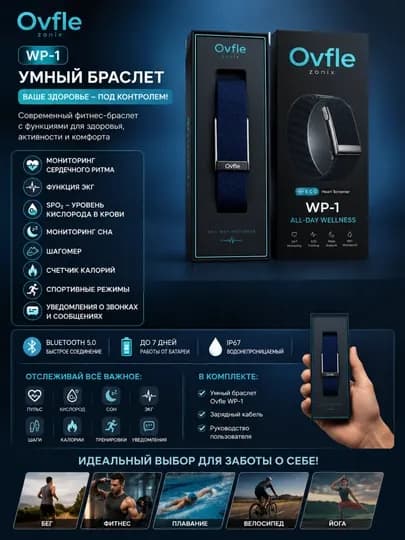 Умный браслет Ovfle WP-1 для контроля стресса и более 100 спортивных режимов — NSTOR-VOLFE1-ЛАЗУР