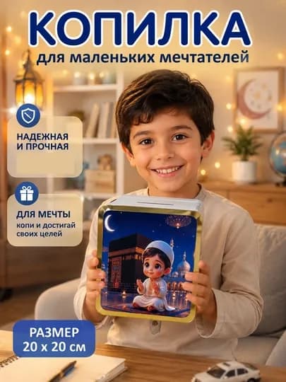 Копилка детская деревянная для денег с исламским рисунком — SUWINER-КОПИСЛАМ01-ЖЕЛТ