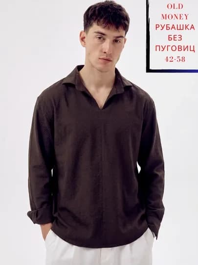 OLD MONEY,Рубашка поло мужская с длинным рукавом DARENZI, хлопковый лонгслив премиум — DARENZI-МУЖСКАЯРУБАШКА5-ШОКОЛ-XL