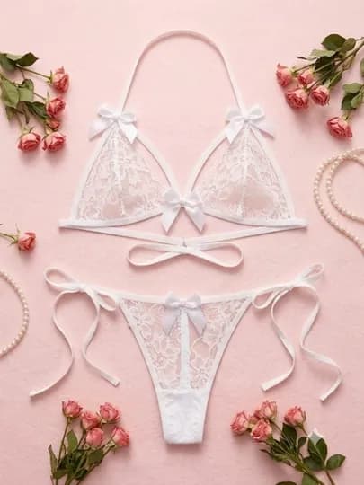 Комплект женского нижнего белья, кружевное, бюстгальтер и трусы — FEMOSSA-LIFCHIK-БЕЛЫЙ-XS