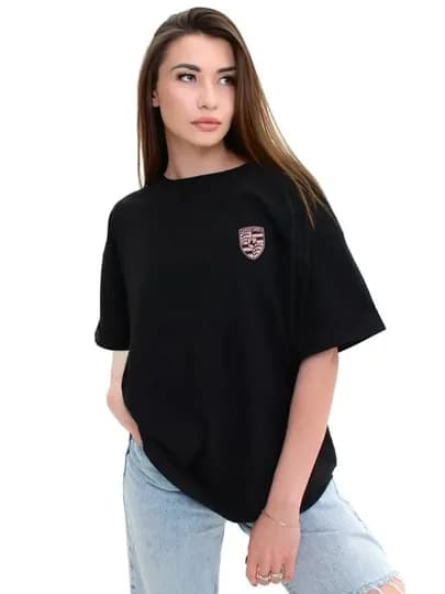 Женская футболка — MEWEAR3-FUTBOLKAPORCHE01-ЧЕРН-Ovesize-2XL