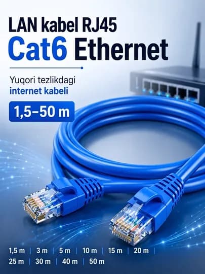 LAN кабель RJ45 Cat6 Ethernet 1,5–50 м — высокоскоростной интернет-кабель — 1985220-LANCABELCAT6E-15m