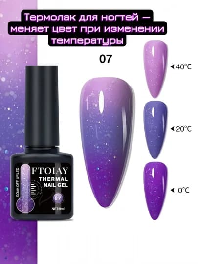 Лак для ногтей GEL термолак для ногтей с эффектом смены цвета, блестящий , лак, прозрачный — SBRENDS-TERMOLAK-ПУРПУР