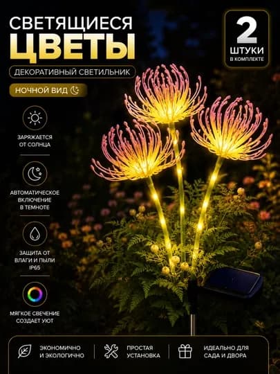 Декоративный садовый светильник на солнечной энергии — 1980707-BOG1-РОЗОВ