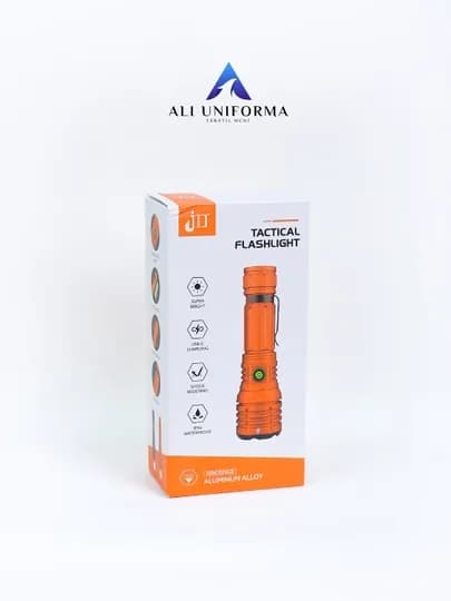 Тактический фонарь JIUGEN JGPRO/BX-57 с ZOOM-фокусом, USB-C зарядкой и водозащитой IPX6 — TACKIDS-IDCASEFONARLAR-ОРАНЖ
