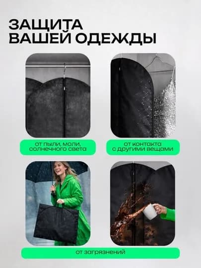 Чехол для одежды, 80 см х 60, 1 шт, чехлы для одежды на молнии — HOSTORY-CASEGREY80601-ЧЕРН