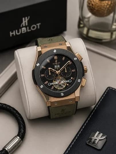 Мужские наручные часы Hublot, японский механизм, механика, сапфировое стекло, классический — UNIKALW-0000002-ЗОЛХАКИ-Oddiy