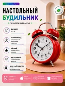 Классический настольный будильник — громкий сигнал, функция подсветки и надежный будильник — SABOPS-KINGSHO6-АЛЫЙ