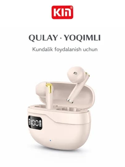 Bluetooth наушники KIN KL56 TWS с LED-дисплеем и ENC шумоподавлением — KIN-KL56A-КРЕМОВ