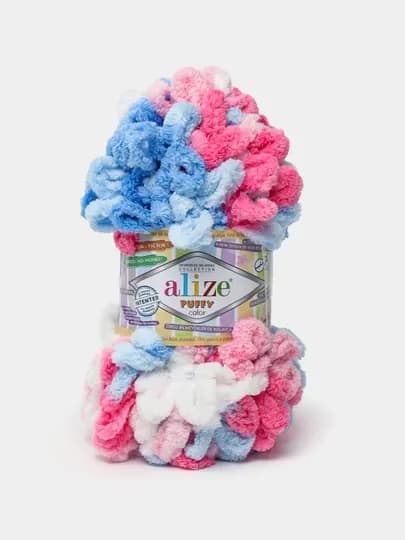 Пряжа Alize Puffy с большими петельками, разноцветная — KARTOPU-ALPUFY6-КРАСН