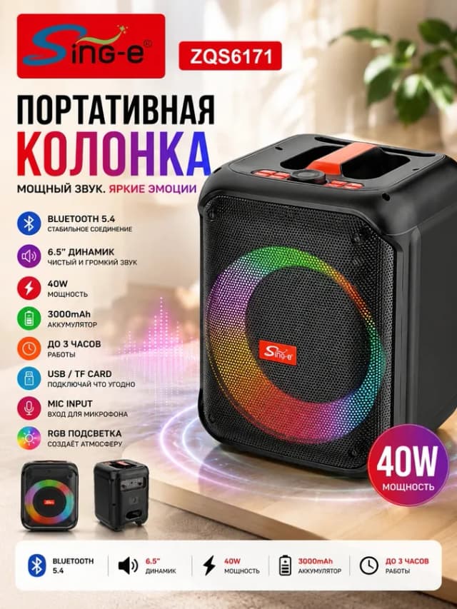 Портативная колонка Sing-E ZQS6171, чёрный
