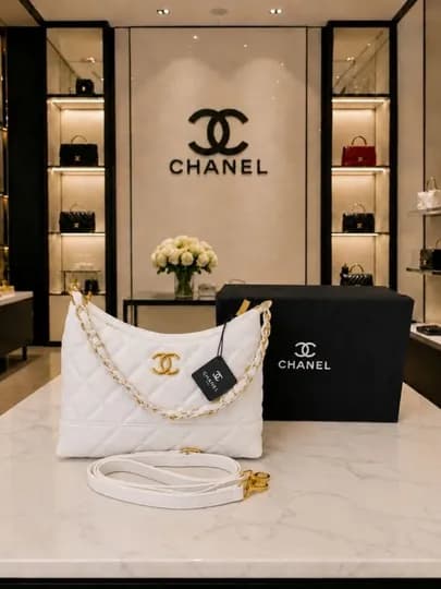 Элегантная сумка-хобо через плечо для женщин - в стиле Chanel — MUNSUMK-CHANEL8173-БЕЛЫЙ