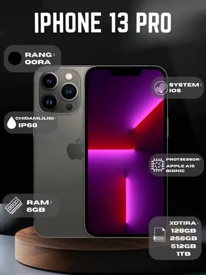 Смартфон Apple iPhone 13 Pro 128, 256, 512 ГБ (глобальная версия) — IMMOBIL-IPH13PRO-ЧЕРН-256GB-Batarey