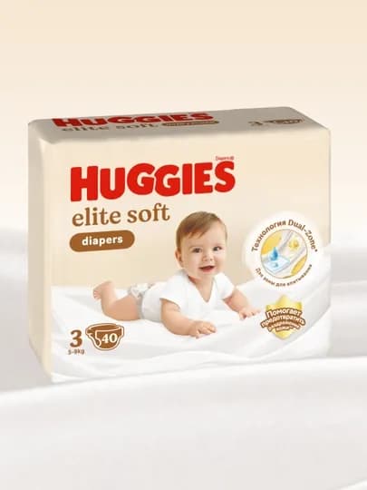 Подгузники Huggies Elite Soft 5-9 кг, 3 размер, 40 шт — FOODST-44085