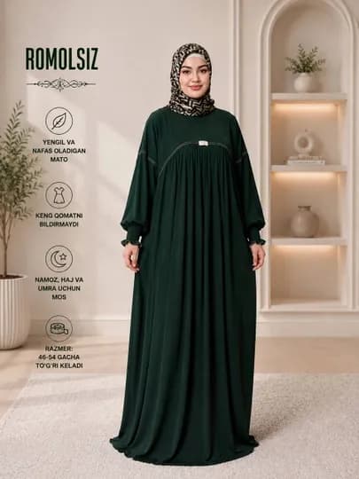 Мусульманское платье с капюшоном — AZ0-KOYLAKHIJAB009-ЛЗЕЛЕН-5052