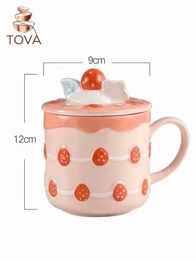 Керамическая кружка с крышкой, 370 мл — BARTOVA-MUGS-РОЗОВ