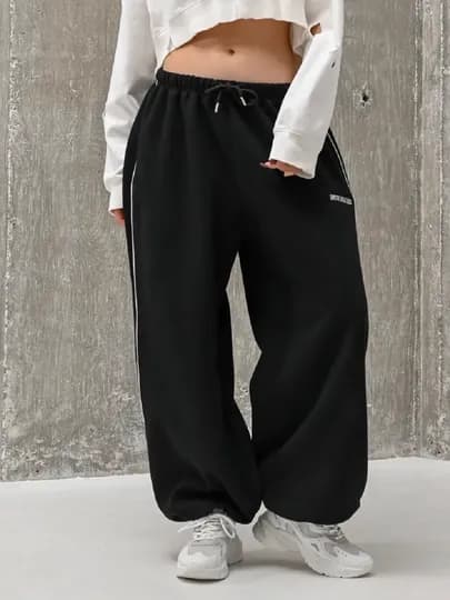 Женские широкие спортивные штаны (oversize jogger), трикотажные брюки, весна-осень — LADYS95-PALASA-ЧЕРНСТЕ-4446