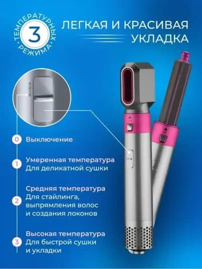 Фен-стайлер Dyson 5 в 1 для всех типов волос — сушка, укладка, выпрямление и объем — PARVONA-DYSON-ЧЕРН